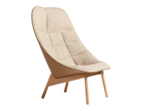 Křeslo Uchiwa Quilt s otomanem, lacquered solid oak / Bolgheri LGG60 / Sense Nougat