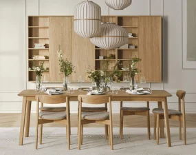Čalouněná jídelní židle Merge White Oak, sand