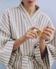 Župan Waffle Bathrobe, stripe dusty blue