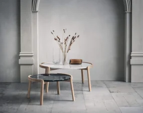 Odkládací stolek Mix Ø46, white oiled oak/pietra grey marble