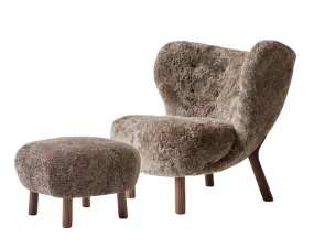 Křeslo Little Petra VB1 a pouf ATD1, walnut/sheepskin Sahara