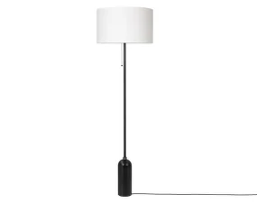 Stojací lampa Gravity, blackened steel/white shade