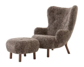 Křeslo Petra VB3 a pouf ATD1, walnut/sheepskin Sahara
