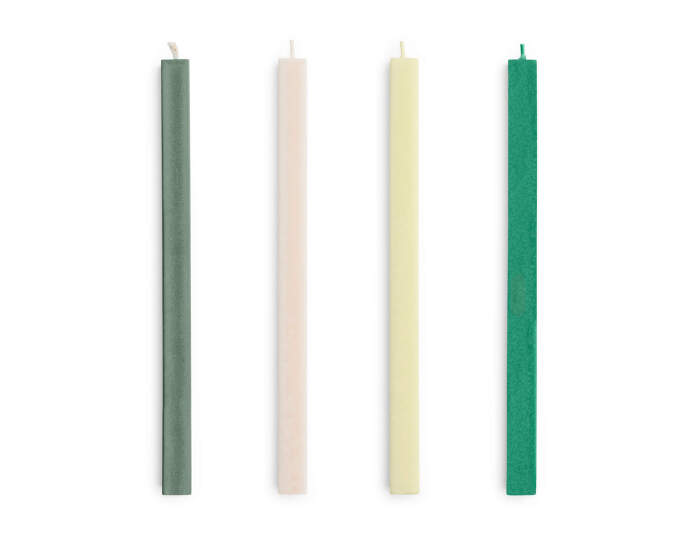 Svíčky Square Candle set 4ks, greens and whites