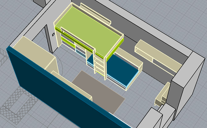 Návrh dětského pokoje - 3d model © Katka Horáková, www.DesignVille.cz