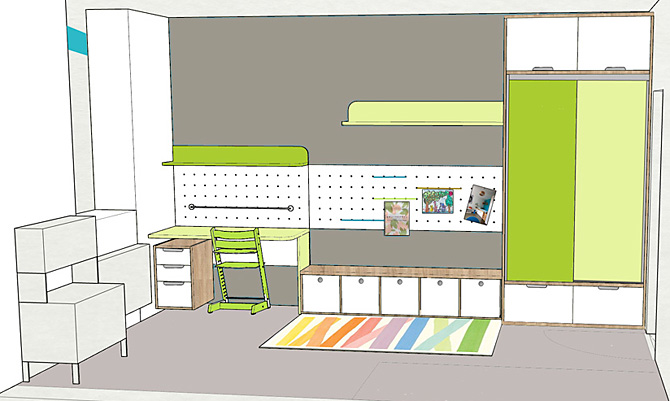 Návrh dětského pokoje- pracovní stůl © Katka Horáková, www.DesignVille.cz