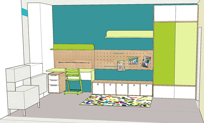 Návrh dětského pokoje- pracovní stůl © Katka Horáková, www.DesignVille.cz